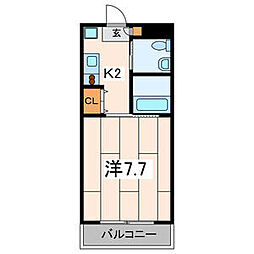 クレールコート 3階1Kの間取り
