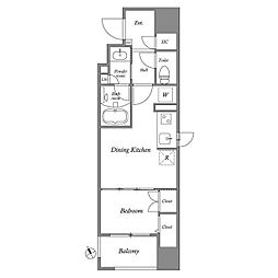 JR山手線 五反田駅 徒歩5分の賃貸マンション 9階1DKの間取り