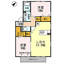 ルシーレ 2階2LDKの間取り