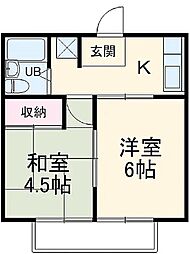 シティーハイツEi-II 1階2Kの間取り