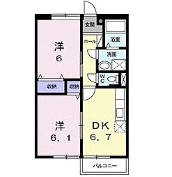 コーポラスフジA 2DKの間取図画像