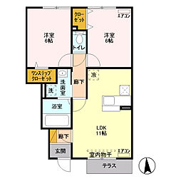 JR上越線 井野駅 徒歩12分の賃貸アパート 1階2LDKの間取り
