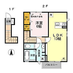 ＴＭフォンテーヌ 2階1LDKの間取り
