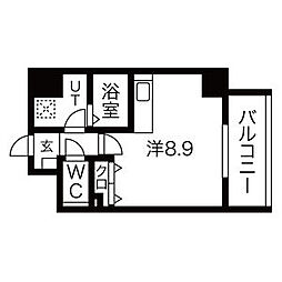 アレーヌコート新瑞橋 8階ワンルームの間取り