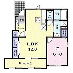エクセリッシュA 1LDKの間取図画像