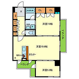 グリーンコートARAMAKI 2LDKの間取図画像