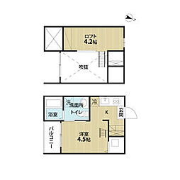 グローレ道徳(グローレドウトク) 2階ワンルームの間取り