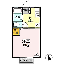 シティハイム三宅II 2階1Kの間取り
