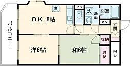 シャインハウスＤ棟 1階2DKの間取り