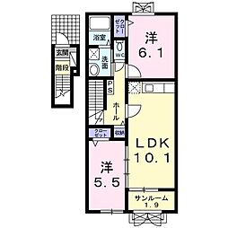 カーサ・デル・ソル　Ａ 2階2LDKの間取り