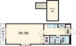 パレス河原町 1Kの間取図画像