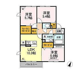 リヤン上南部 2階3LDKの間取り