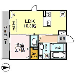 ライスシャワー坪井 2階1LDKの間取り