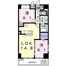 アルンドーインディカ　茨木 6階2LDKの間取り
