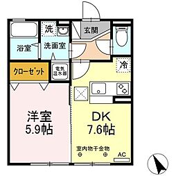 クリスタル・ガーデン 1階1DKの間取り