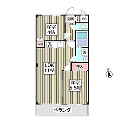メゾンエクセル 1階2LDKの間取り