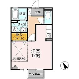 フルーレゾン山中 1Kの間取図画像