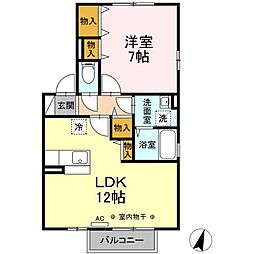 グランモア港北 1LDKの間取図画像