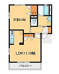 JR両毛線 駒形駅 3.3kmの賃貸アパート 1階1LDKの間取り
