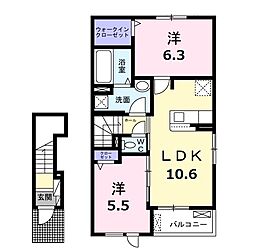 ラフィネ中須 2階2LDKの間取り