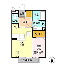 さざんか　Ｂ 1階1DKの間取り