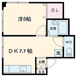プレゼンス浜の宮 1階1DKの間取り