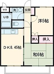 メゾン・やくし 2階2DKの間取り
