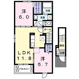 パルハーモニー1 2LDKの間取図画像