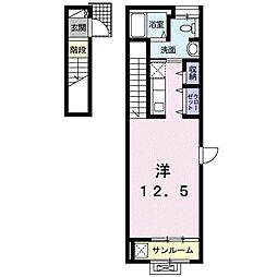 ガーデンハウスＭ　Ｄ 2階ワンルームの間取り