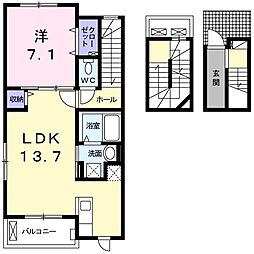 ソレイユ松ヶ崎 3階1LDKの間取り
