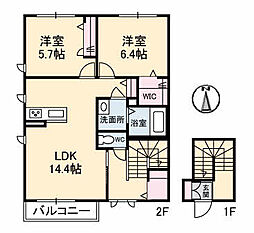 テラスコート船穂A 2LDKの間取図画像