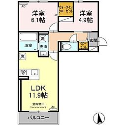 アリビオ伊敷 2LDKの間取図画像