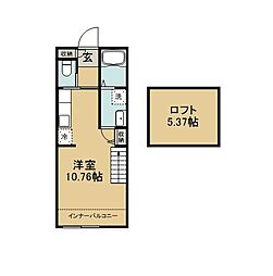 クラージュＯｎｅ 2階ワンルームの間取り