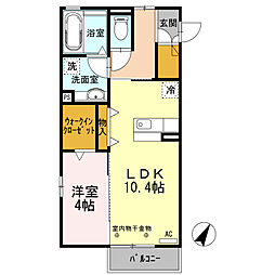 セジュール・アルス 2階1LDKの間取り