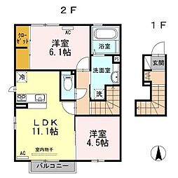 リバーサイド駅東 2LDKの間取図画像