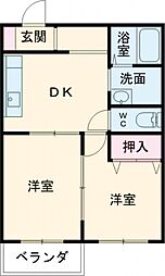 JR福知山線 福知山駅 バス18分 五丁ヶ谷下車 徒歩14分の賃貸アパート 1階2DKの間取り