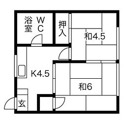 グランディーズ呼続 6階2DKの間取り