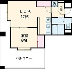 熊本市電A系統 市立体育館前駅 徒歩1分の賃貸マンション 6階1LDKの間取り