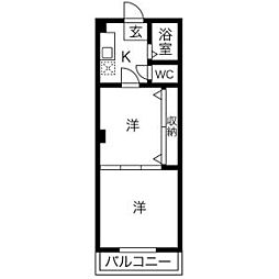 東武伊勢崎線 太田駅 徒歩19分の賃貸マンション 2階2Kの間取り