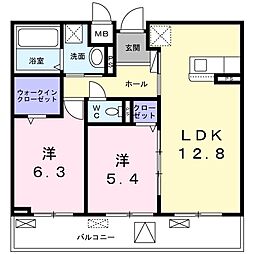 ルボアール箕面B棟 2LDKの間取図画像