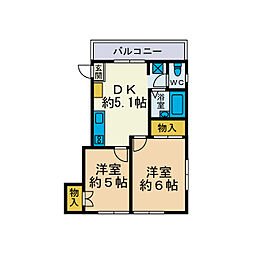 シティハイツ栄 2DKの間取図画像