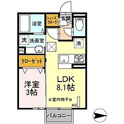 レジーナ 1階1LDKの間取り