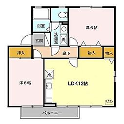 パークロイヤル　Ｂ 1階2LDKの間取り