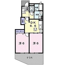 ブランド　バーグＢ 1階2DKの間取り