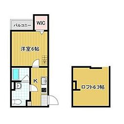 JR山陽本線 新長田駅 徒歩14分の賃貸アパート 2階1Kの間取り