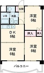 フィオーレ豊橋 2階3DKの間取り