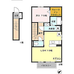 フォレストII 2階1LDKの間取り
