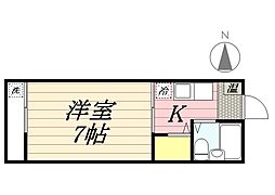 レジデンス小松原 2階1Kの間取り