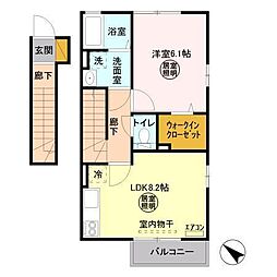 ウィット請西東C 2階1LDKの間取り