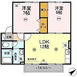 サン・ルミエール　B棟 2階2LDKの間取り